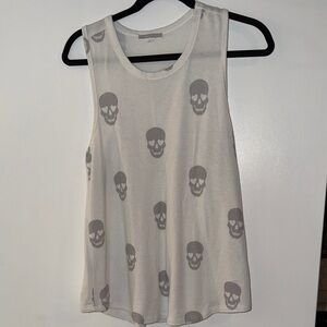 PJ Salvage Skull Print Tank Top - Cream and Gray
